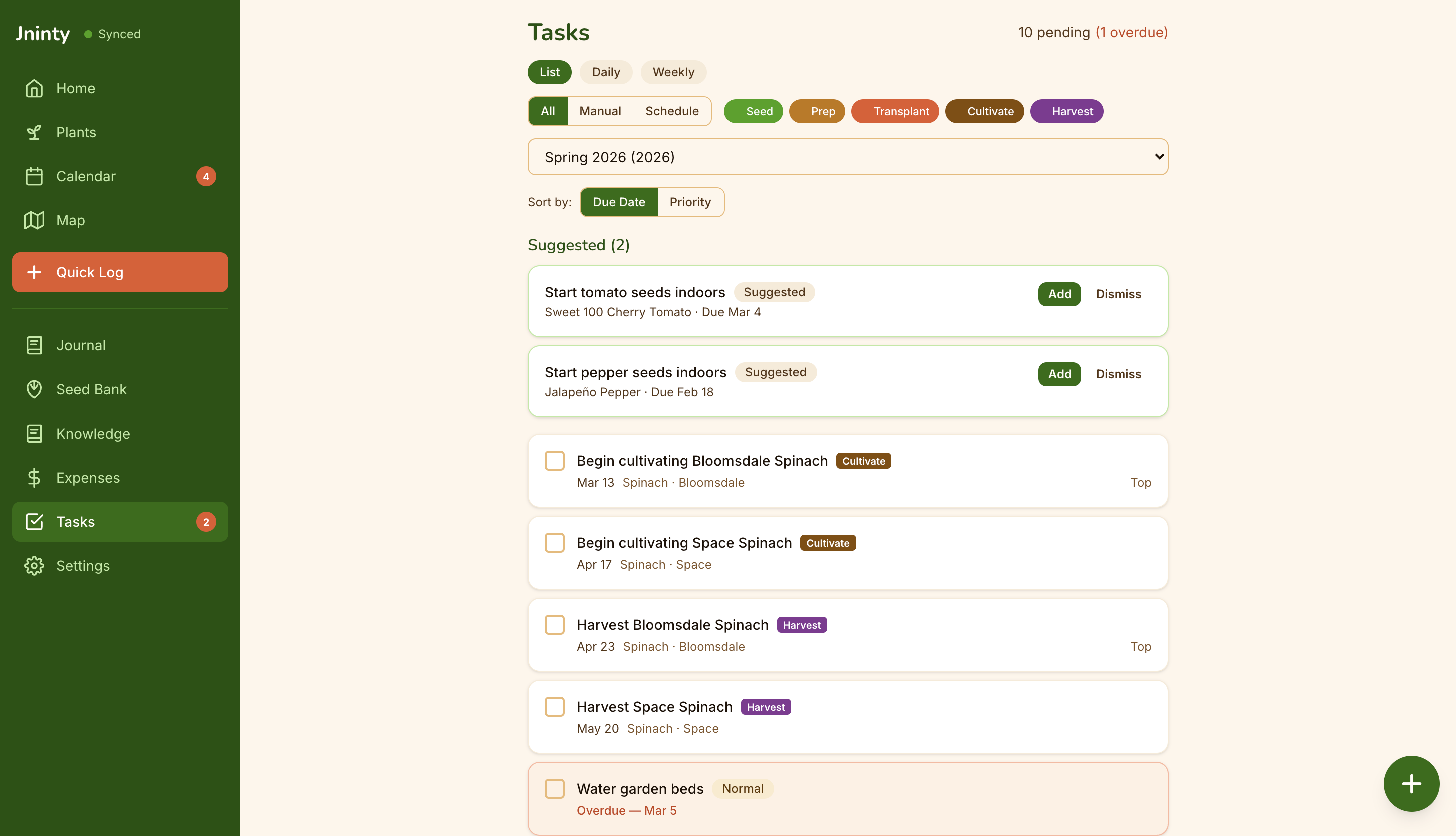 Task list with daily and weekly views, smart suggestions, and priority filters